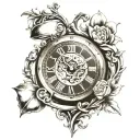 heart clock face tattoo design idea