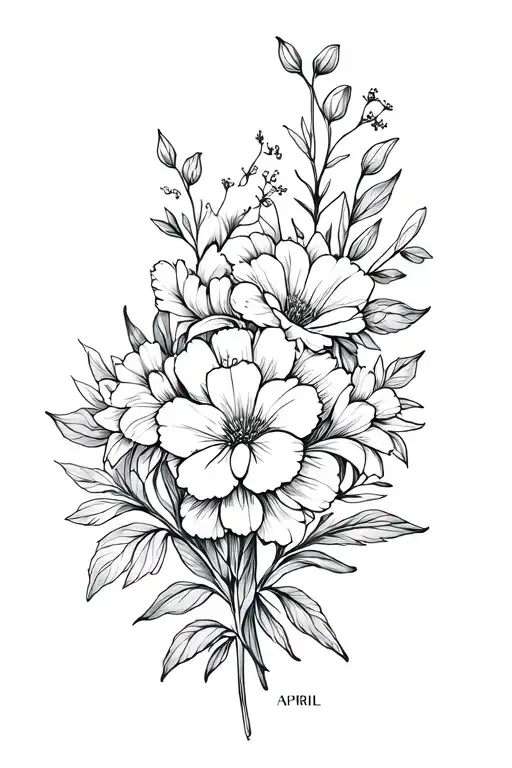 April and November birth flowers intertwined tattoo design idea