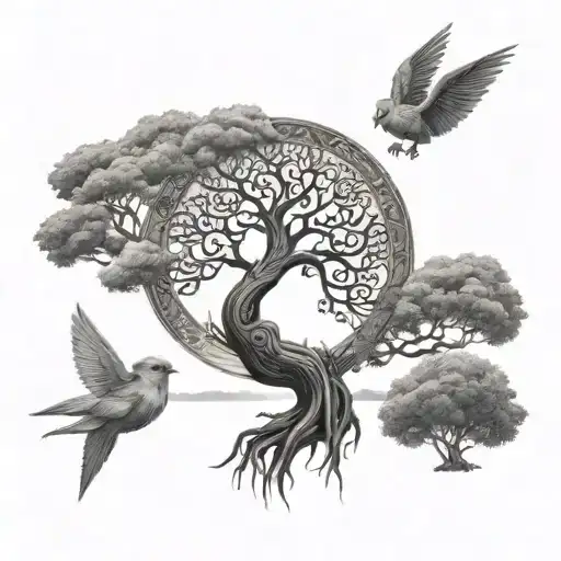 Tree of life and tree of knowledge of good and evil combined.  tattoo design idea