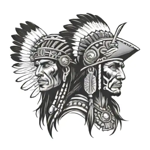 native american warrior  face and Conquistador from spain face tattoo design idea
