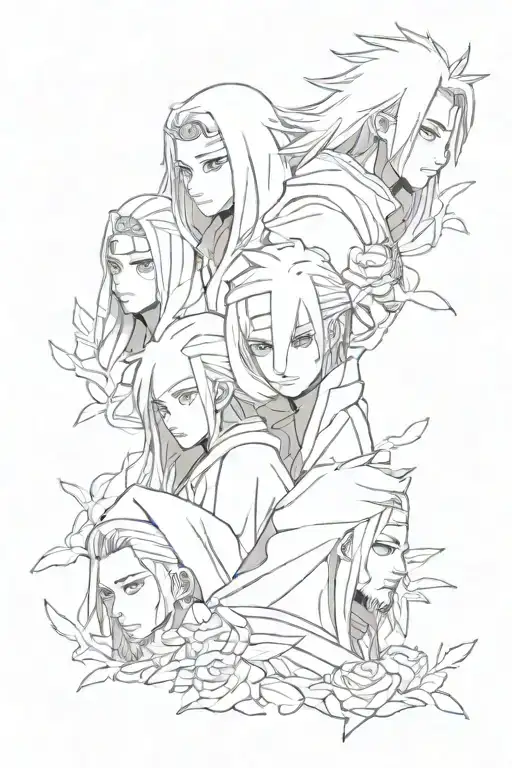 akatsuki members and rose colored tattoo design idea