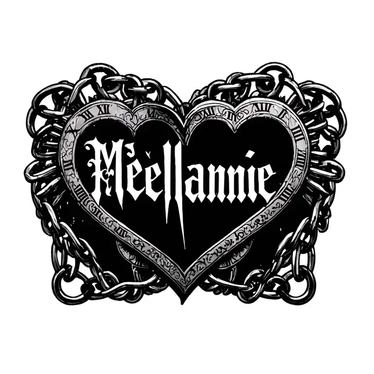 "Mélanie" clock heart chains tattoo design idea