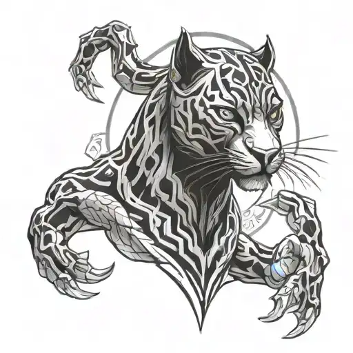 black panther and scorpion on the whole arm tattoo design idea