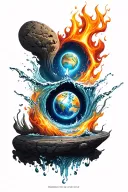 A unique design combining the four elements (earth, water, fire, air) into a cohesive and balanced composition tattoo design idea