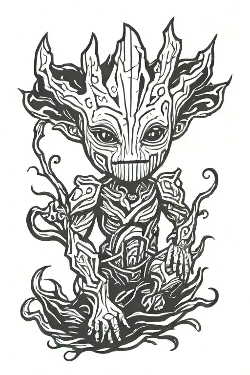 baby groot viking style tattoo design idea