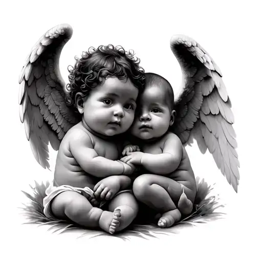 2 Babies, one without wings, one an angel tattoo design idea