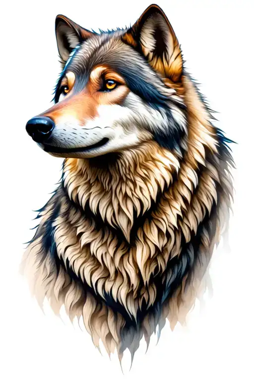 two majestic wolf heads next to each other, 1 male and 1 female with a high dessert background tattoo design idea