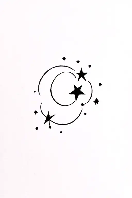 8 knot combined with Minimal Crescent Moon and single star or dot cluster tattoo design idea