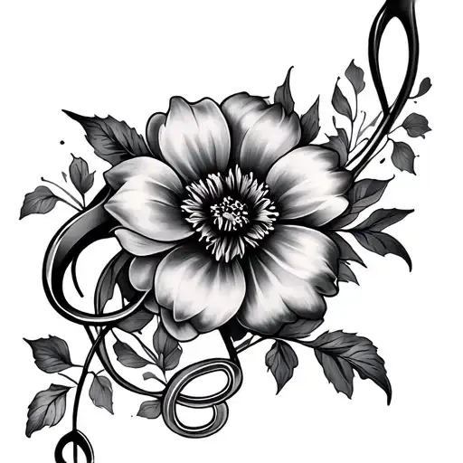 Treble Clef with flower tattoo design idea