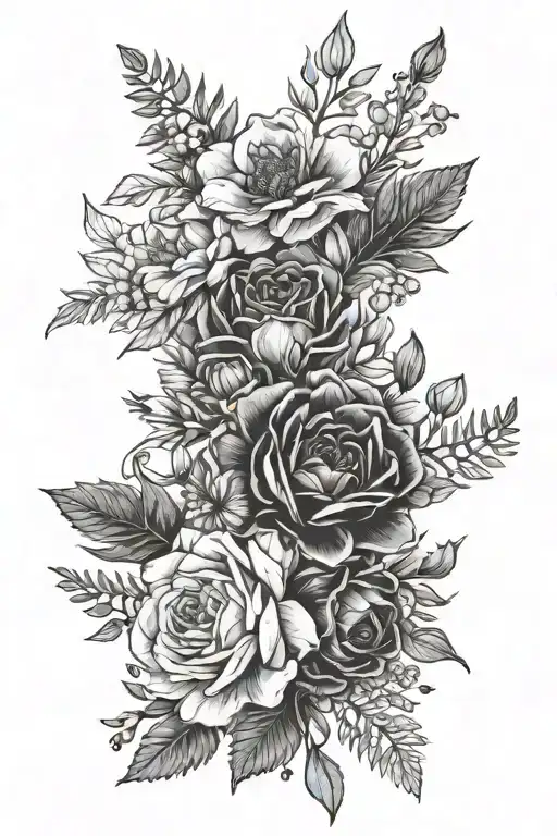 September, June, December birth flower bouquet tied, simple tattoo design idea