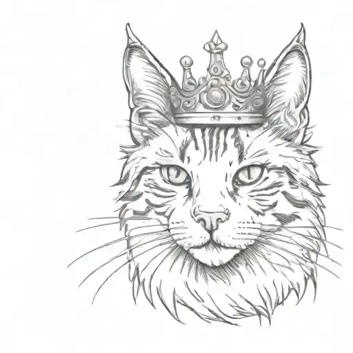 tabby Cat face has a white face and black stripes and a crown on its head tattoo design idea