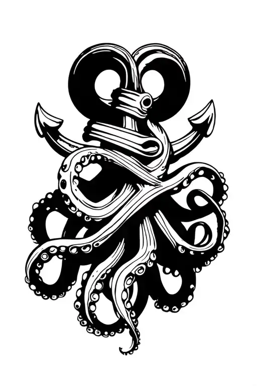 Octopus wrapped around an anchor tattoo design idea