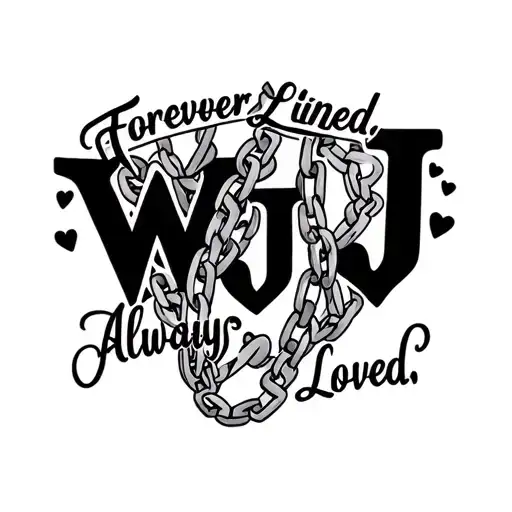 "Forever Linked, Always Loved." 2 chains linking with the letters W,J,J,J,J 4 letter j's tattoo design idea