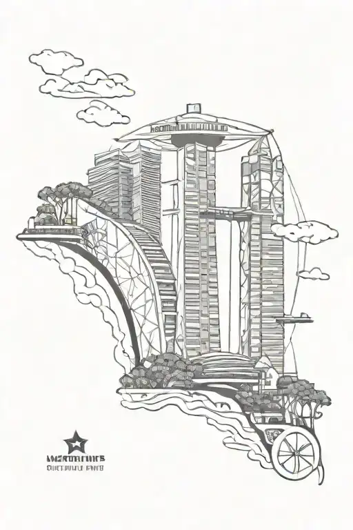 Design a tattoo incorporating Singapore, Vietnam,Japan - landmarks - like marina bay sands, gardens by the bay mount fij tattoo design idea