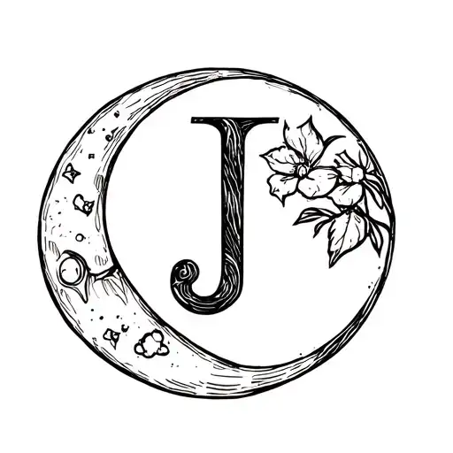 moon with letter j letter tattoo design idea