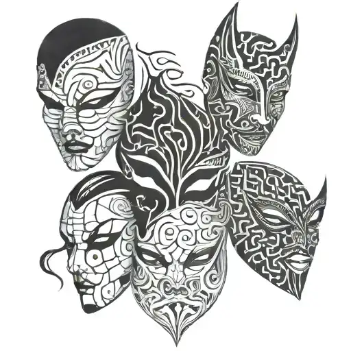 3 different overlapping masks one tattoo design idea