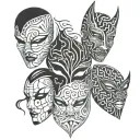 3 different overlapping masks one tattoo design idea