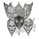3 different overlapping masks one tattoo design idea