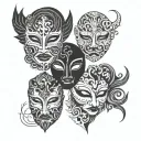 3 different overlapping masks one tattoo design idea