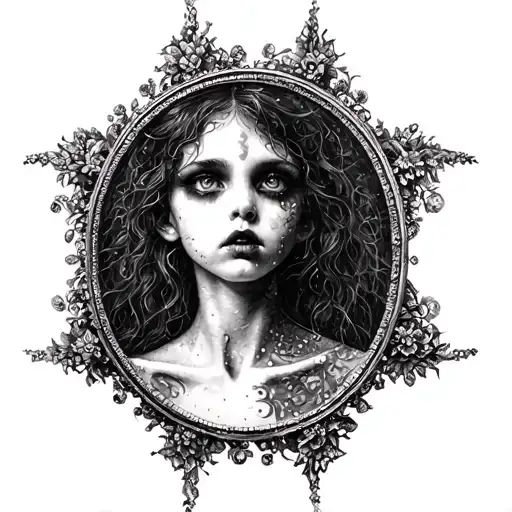 Many mirrors girl web is horror tattoo design idea
