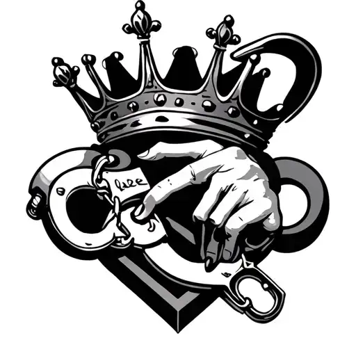 Idea tattoo large g calligraphié with submissive o submissive and handcuffs for submissive surmounted by a crown tattoo design idea