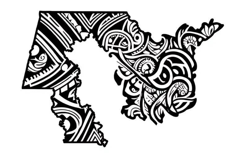 area codes 233 and 301 with Maryland state shape and Ghana country shape  tattoo design idea