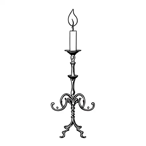 simple outline style candle with flame on a gothic stand.  tattoo design idea