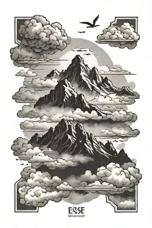 Mountain background with Esse Quam Videri spelt out above the clouds tattoo design idea