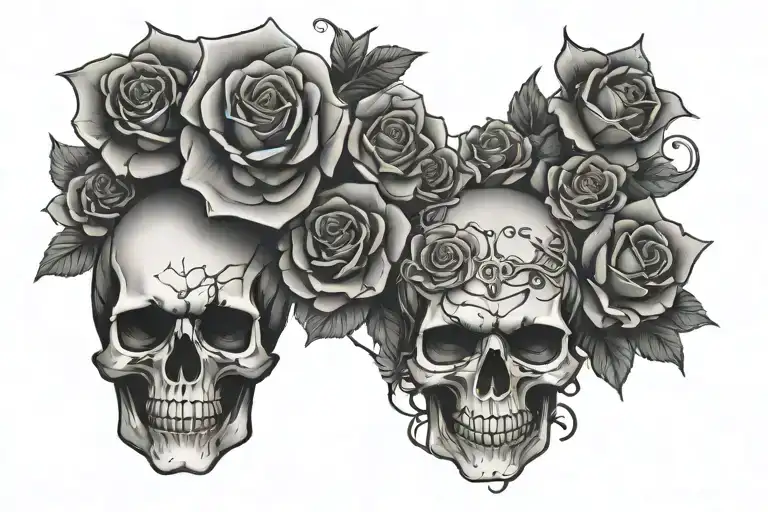bmw logo incorporated into the design with some skulls and roses  tattoo design idea