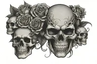 bmw logo incorporated into the design with some skulls and roses  tattoo design idea