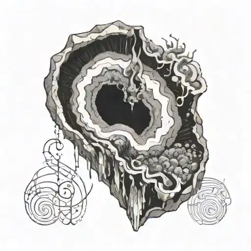 A geode splitting open to reveal a musical note inside tattoo design idea