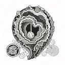 A geode splitting open to reveal a musical note inside tattoo design idea