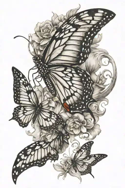 phoenix and monarch butterfly flying tattoo design idea