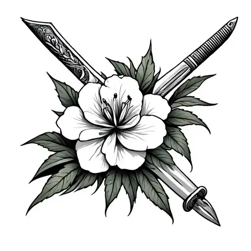 rhododendron with crossed khukuri inside tattoo design idea
