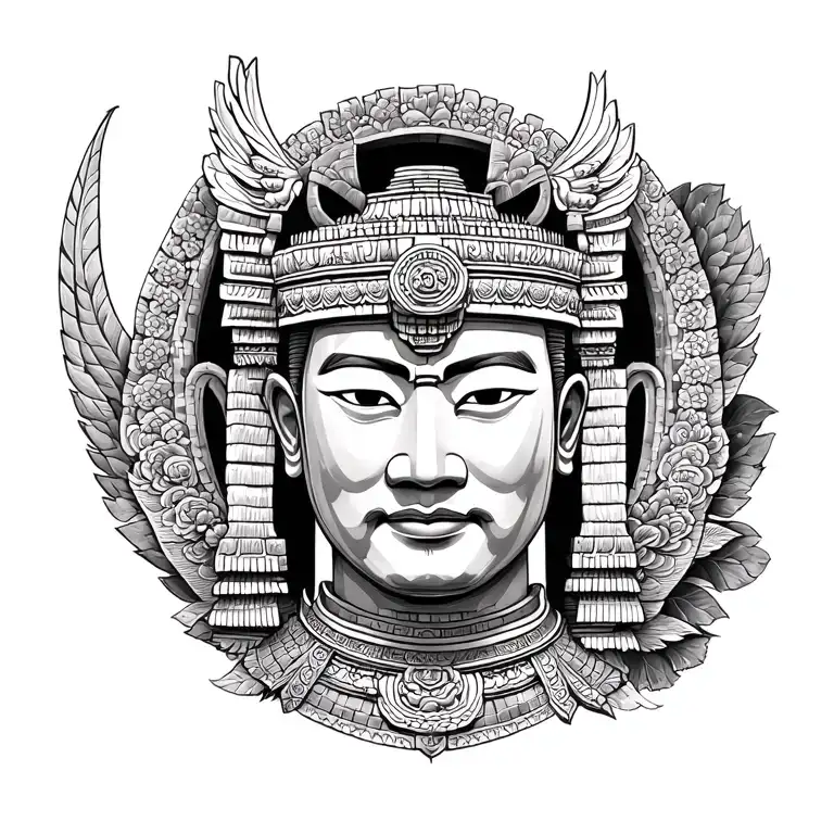 Angkor Wat Overlay on Samurai tattoo design idea