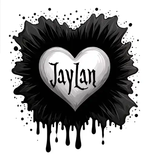 the word Jaylan in the middle of a dripping heart tattoo design idea
