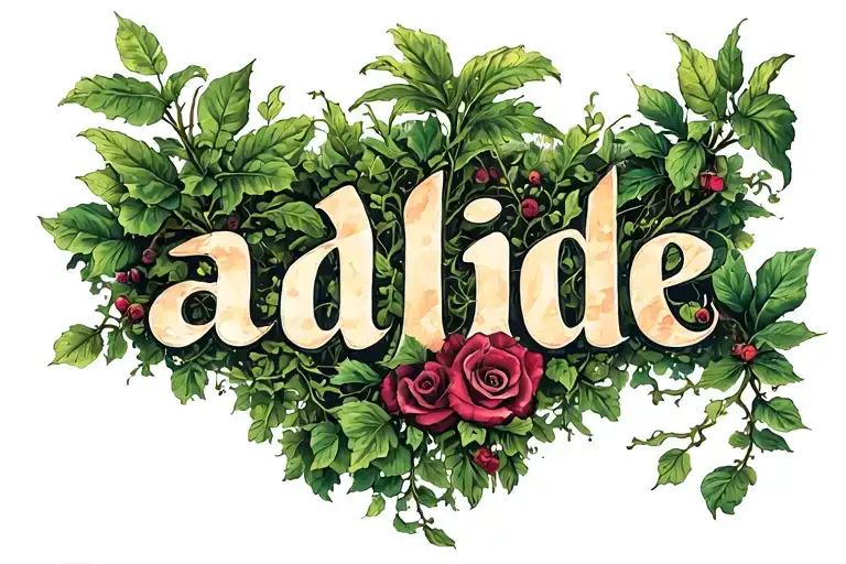 Lots of plants and vines growing and thriving with life around the word "abide" tattoo design idea