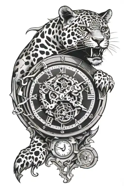 jaguar broken clock face tattoo design idea