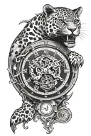 jaguar broken clock face tattoo design idea