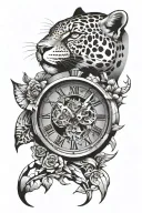 jaguar broken clock face tattoo design idea