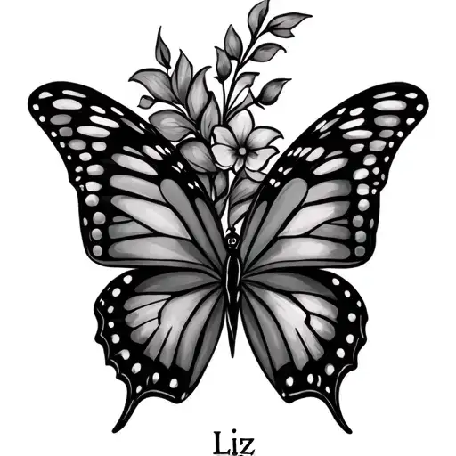 Liz name and butterfly wings tattoo design idea