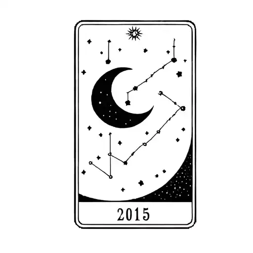 Tarot card with moon and constellation of the zodiac sign Libra and at the top of the card the year 2015 tattoo design idea