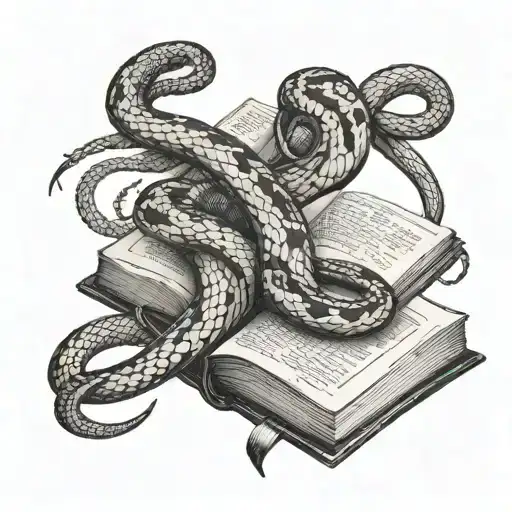 A book with a snake wrapped around it, symbolizing the cycle of life and death tattoo design idea