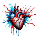 Tattoo, chest heart, black & gray realism, veins into circuits, red/blue splashes, Japanese waves tattoo design idea