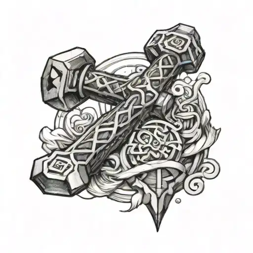 thors hammer with the words freya and runes  tattoo design idea