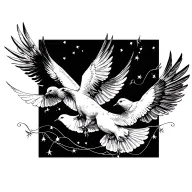 doves flying and lights tattoo design idea