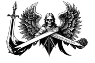 Memento Mori inscription arch angel holding a sword tattoo design idea