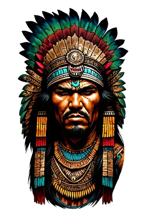 azteca warrior surrounded tattoo design idea