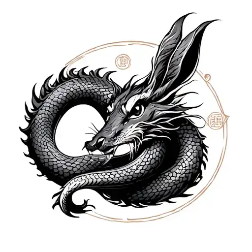 Chinese zodiac dragon snake rabbit tattoo design idea