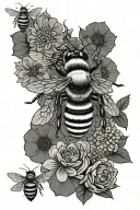 queen, worker, drone bees with flowers, honeycomb, and I exist as I am and that is enough.  tattoo design idea